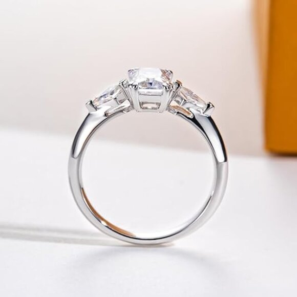 1.6cttw Radiant Cut Moissanites 3 stone D Color VVS1 Clarity Engagement Ring - Picture 3 of 6